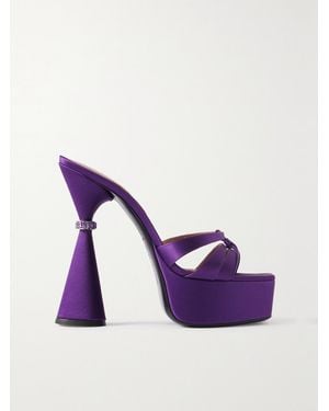 D'Accori Sienna Leather-Trimmed Embellished Satin Platform Mules - Purple