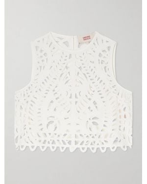 Emporio Sirenuse Ada Brisé Cropped Embroidered Cotton Top - Natural