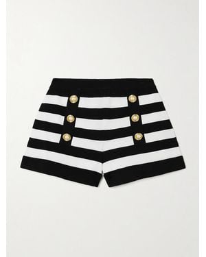 Balmain Gestreifte Shorts Aus Strick Mit Kunstperlen - Schwarz