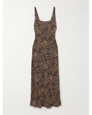 RIXO London Bondi Tiger-Print Silk-Satin Midi Dress - Natural