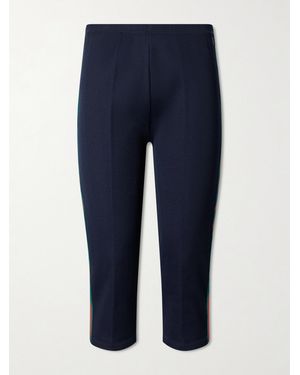 Gucci Web-Trimmed Ribbed Skinny-Leg Capri Trousers - Blue