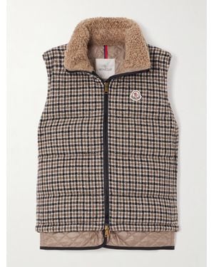 Moncler Touvet Appliquéd Layered Quilted Checked Wool-Blend Tweed Down Vest - Brown