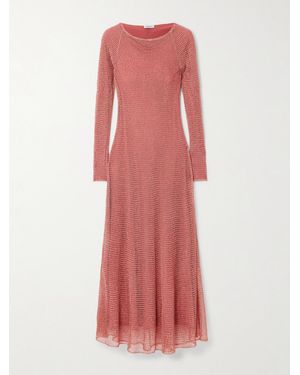 Alaïa Metallic Open-Knit Midi Dress - Pink
