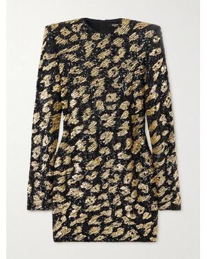 Balmain Bead-Embellished Sequined Satin Mini Dress - Black