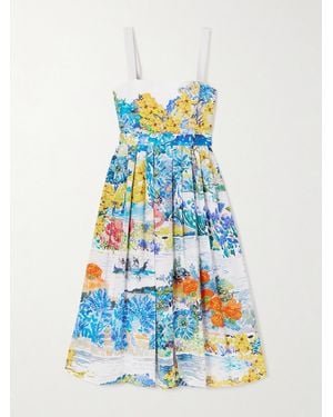 Mary Katrantzou Iris Pleated Floral-Print Cotton-Poplin Midi Dress - White