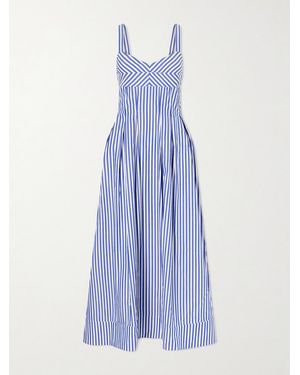 La Ligne Madeline Pleated Striped Cotton-Poplin Maxi Dress - Blue