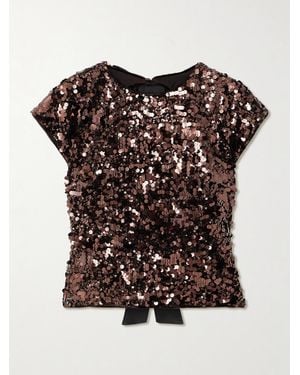 Ganni Bow-Detailed Satin-Trimmed Sequinned Velvet Blouse - Black