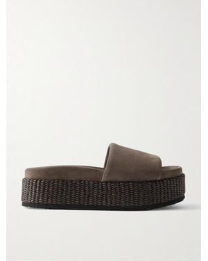 Brunello Cucinelli Espadrille-Pantoletten Aus Veloursleder Mit Plateau - Braun