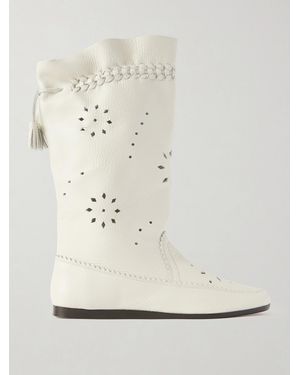 Isabel Marant Welky Laser-Cut Textured-Leather Boots - Natural