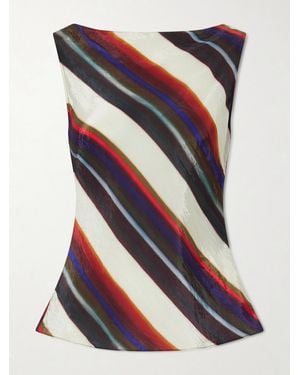 Christopher John Rogers Morris Striped Crinkled-Satin Top - Blue