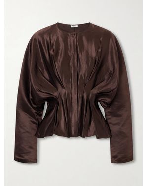 JOSEPH Eris Gathered Linen And Silk-Blend Blouse - Brown