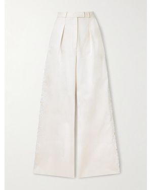 Safiyaa Fredan Guipure Lace-Trimmed Cotton-Twill Wide-Leg Trousers - White