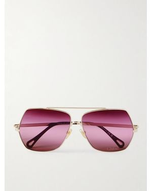 Chloé Goldfarbene Oversized-Pilotensonnenbrille - Pink
