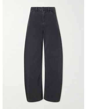 Nili Lotan Tribeca Brushed Cotton-Blend Twill Barrel-Leg Trousers - Blue