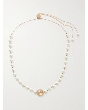 Gucci Interlocking G Goldfarbene Kette Mit Kunstperlen - Natur
