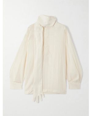 Jean Paul Gaultier The Glove Scarf-Detailed Lyocell-Blend Poplin Blouse - White