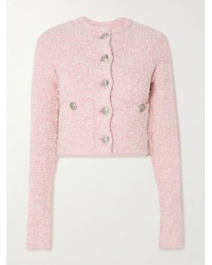 Balenciaga Cropped Metallic Cotton-Blend Tweed Cardigan - Pink