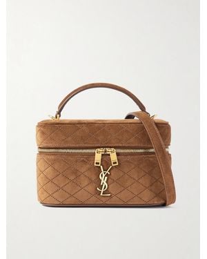Saint Laurent Gaby Vanity Mini Quilted Suede Shoulder Bag - Brown