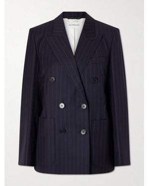 Givenchy Pinstripe Double-Breasted Wool Blazer - Blue