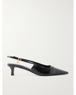Tod's Embellished Croc-Effect Leather Slingback Pumps - Black