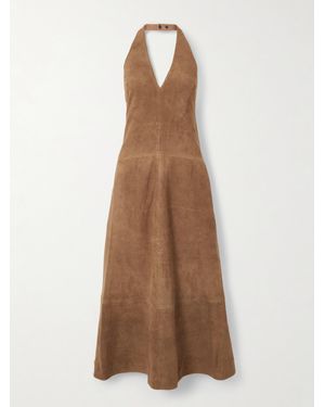 St. Agni Neckholder-Maxikleid Aus Veloursleder - Natur