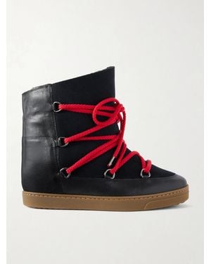 Isabel Marant Nowles Shearling-Trimmed Leather Ankle Boots - Red