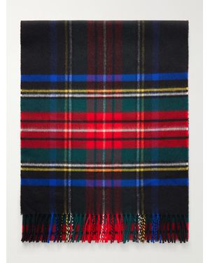 Johnstons of Elgin Fringed Checked Wool Scarf - Blue