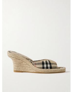 Burberry Checked Canvas-Jacquard Espadrille Wedge Mules - Natural