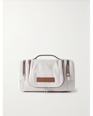 Brunello Cucinelli Leather-Trimmed Cotton And Linen-Blend Canvas Cosmetics Case - Natural