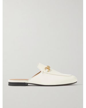 Gucci Princetown Slippers Aus Veloursleder Mit Horsebit-Detail - Weiß