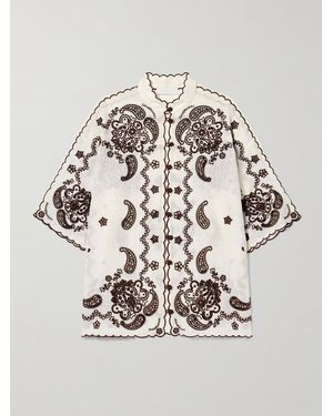 Zimmermann Ascension Leather-Trimmed Broderie Anglaise Linen Shirt - Multicolour