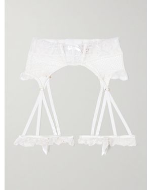Agent Provocateur Rosia Embroidered Lace, Tulle And Satin Suspender Belt - White