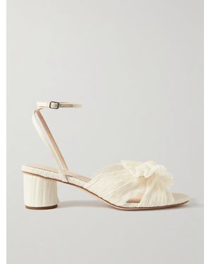 Loeffler Randall Dahlia Leather-Like Trimmed Plissé-Organza Sandals - Natural