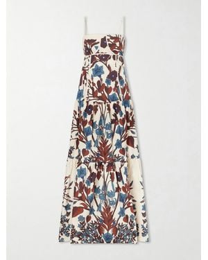 Johanna Ortiz Simbólico Open-Back Tiered Floral-Print Cotton-Poplin Maxi Dress - White