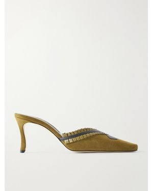 Manolo Blahnik Voluptia 70 Embellished Suede Mules - Natural
