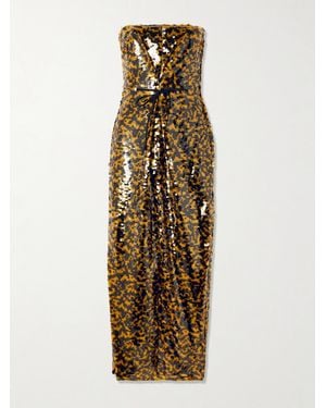 STAUD Cece Strapless Tie-Detailed Sequined Tulle Midi Dress - Metallic