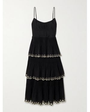 Zimmermann Tiered Embroidered Georgette Midi Dress - Black