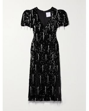 Markarian Lavinia Embellished Sequined Chiffon Midi Dress - Black