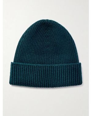 Johnstons of Elgin Ribbed Cashmere Beanie - Blue