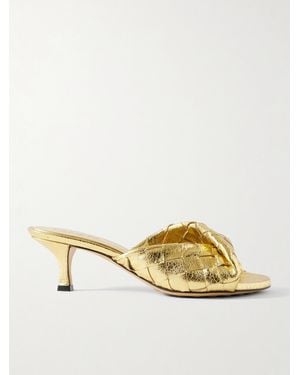 Bottega Veneta Blink Twisted Intrecciato Metallic Leather Mules