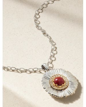 Buccellati Blossom Sterling And-Plated, Jasper And Diamond Necklace - White