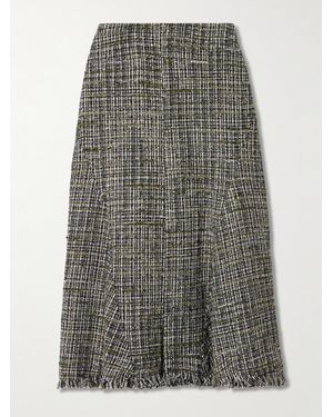 Erdem Frayed Tweed Midi Skirt - Grey