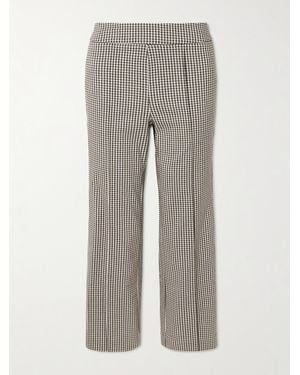 STAUD Knack Cropped Gingham Stretch-Cady Flared Pants - Gray