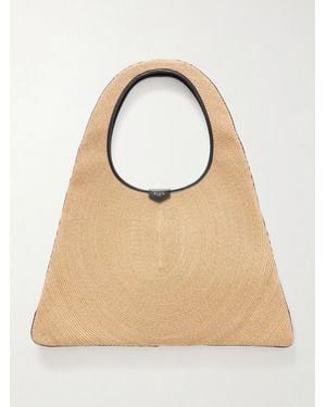 Alaïa Leather-Trimmed Paper Straw Shoulder Bag - Natural