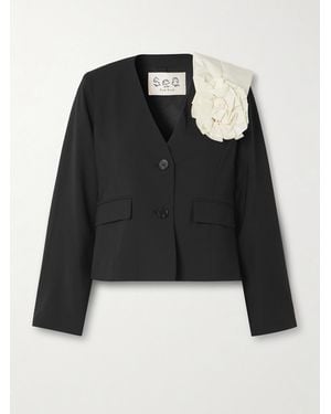Sea Appliquéd Crepe Blazer - Black