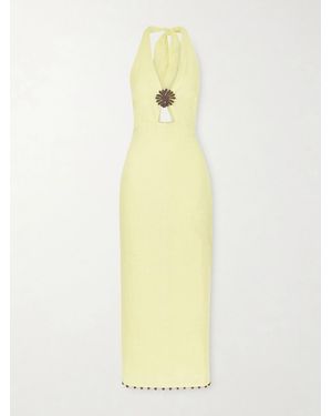 Cala De La Cruz Orly Embellished Cutout Linen Maxi Dress - Yellow