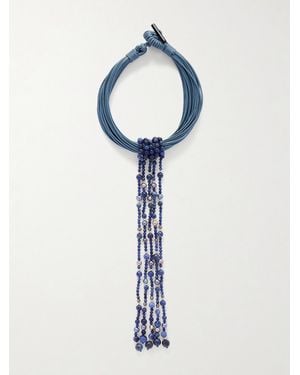 Le Sundial The Sculptural Waxed-Cotton, Pearl And Sodalite Necklace - Blue