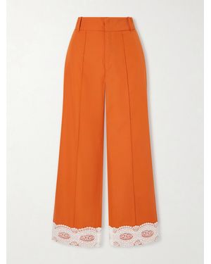 D'Estree Yoshimoto Lace-Trimmed Cotton Poplin Trousers - Orange