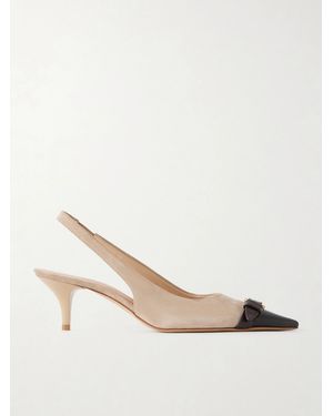 JW Anderson Buckled Leather-Trimmed Suede Slingback Pumps - Natural
