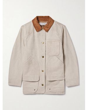 Veronica Beard Abbas Suede-Trimmed Herringbone Cotton Jacket - Natural